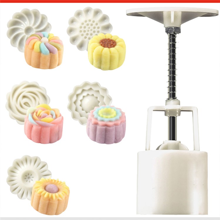 Two Sets Mooncake Maker Mold Homemade Mooncake Kitchen DIY Tool - Triangle and Flower Shape-28