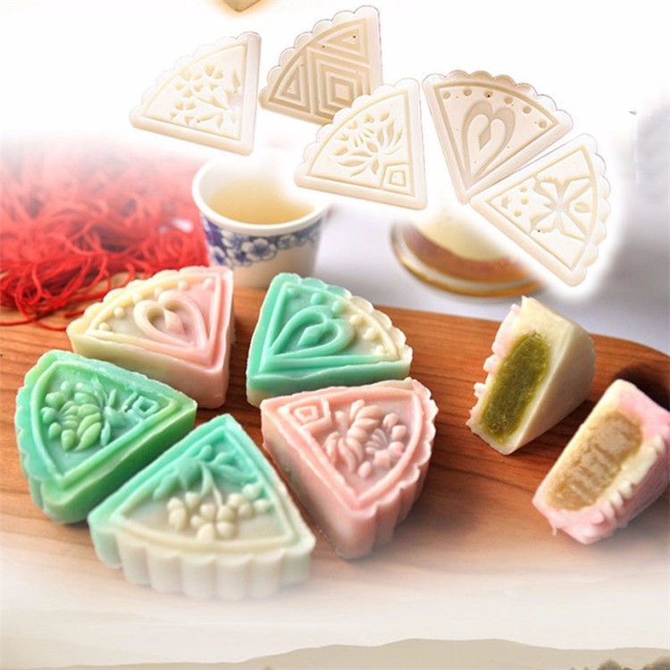 Two Sets Mooncake Maker Mold Homemade Mooncake Kitchen DIY Tool - Triangle and Flower Shape-30