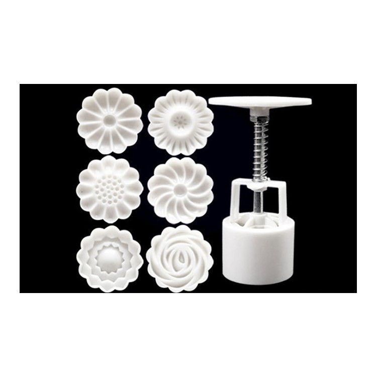 Two Sets Mooncake Maker Mold Homemade Mooncake Kitchen DIY Tool - Triangle and Flower Shape-5