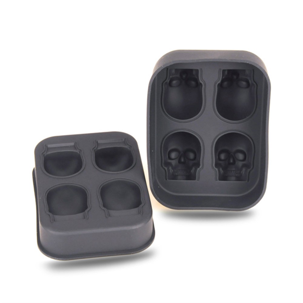 3D Skull Silicone Ice Cube Tray Mold Ice Cube Maker in Shapes for Whiskey Ice and Cocktails - Black-4