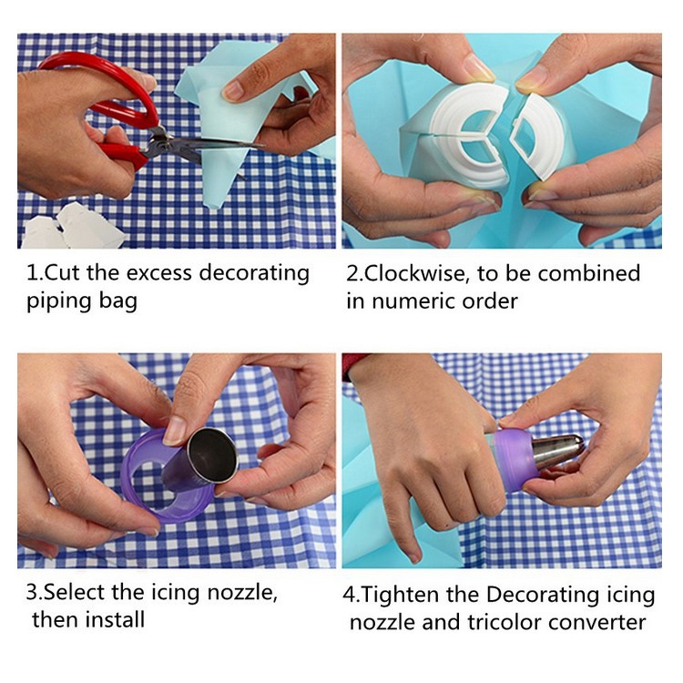 Cake Cooking 3-Color Icing Piping Bag Nozzle Converter Coupler Cake Decorating Tool-7