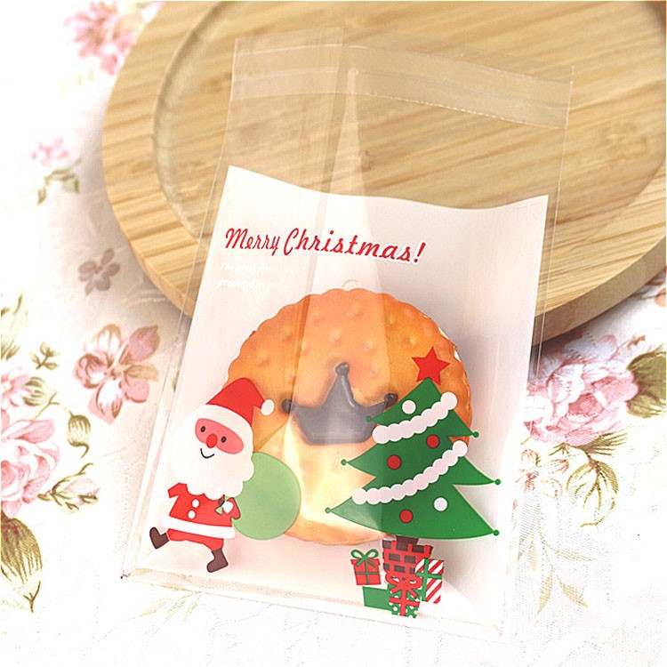 100 Pcs Self-sealing Cookies Candy Packing Bags for Christmas, Party - Santa Claus and Presents-1