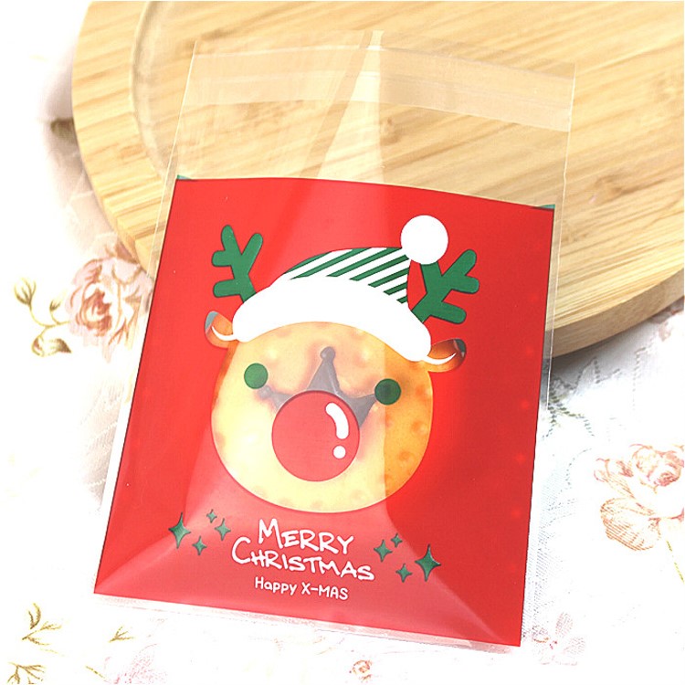 100 Pcs Self-sealing Cookies Candy Packing Bags for Christmas, Party - Reindeer Face-1