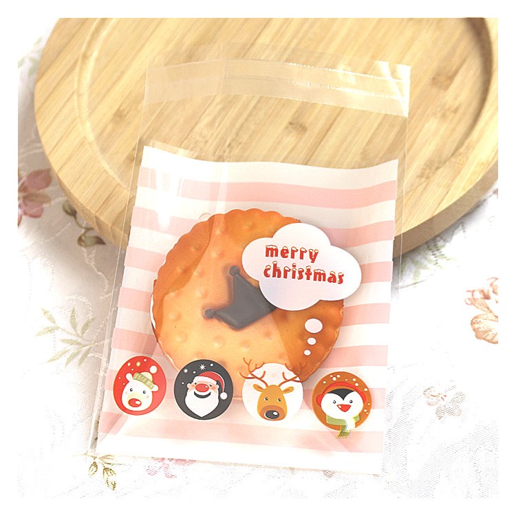 100 Pcs Food Grade Plastic Self-sealing Cookies Candy Packing Bags for Christmas, Party - Christmas Greetings-1