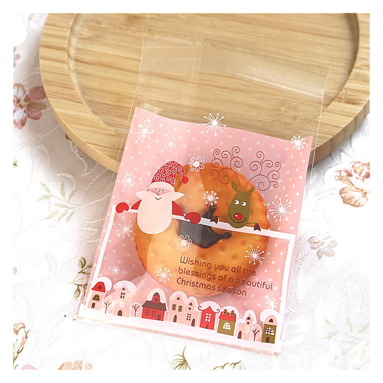100 Pcs Christmas Pattern Self-sealing Cookies Candy Packing Bag - Christmas Postcard-1
