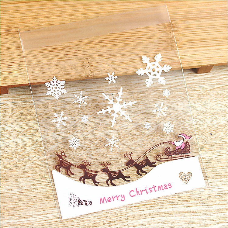 100 Pcs for Christmas Self-sealing Cookies Candy Packing Bags - Reindeer Carriage-1