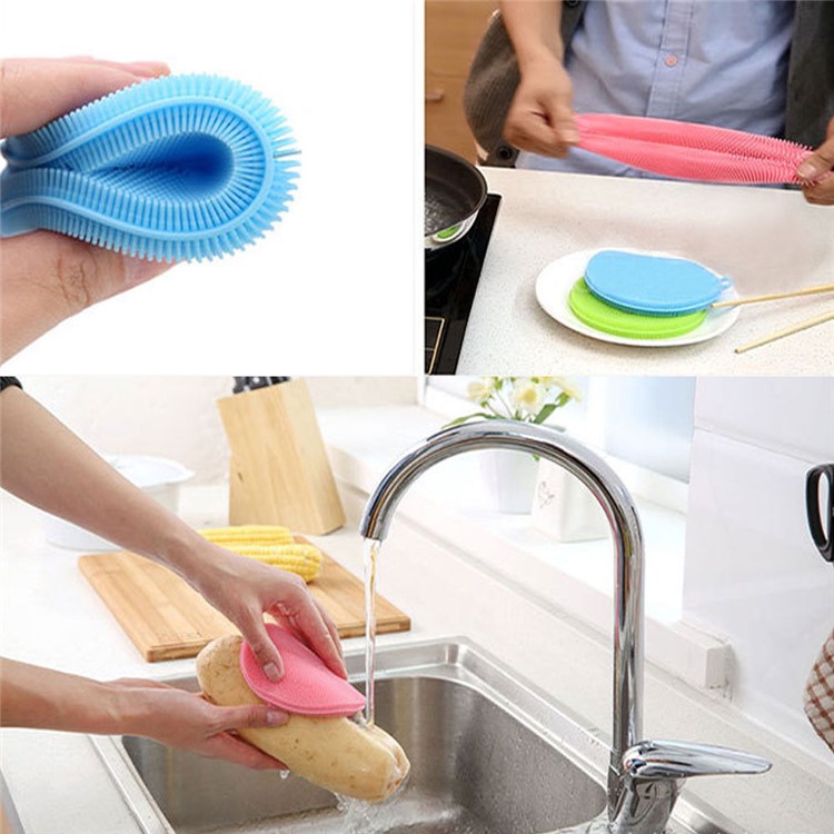 Multipurpose Antibacterial Silicone Two-sided Sponge Cleaning Dish Kitchen Washing Brush - Red-11