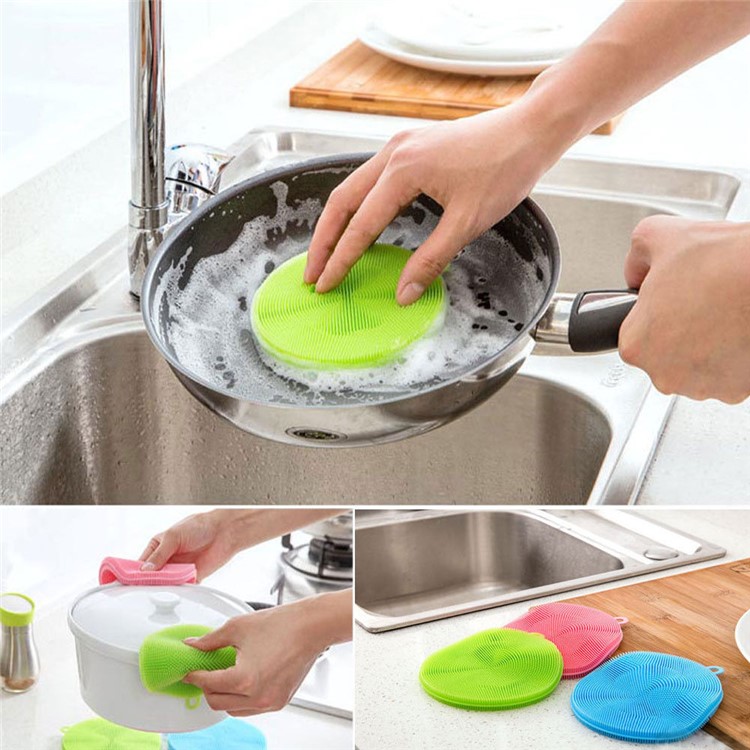 Multipurpose Antibacterial Silicone Two-sided Sponge Cleaning Dish Kitchen Washing Brush - Red-12