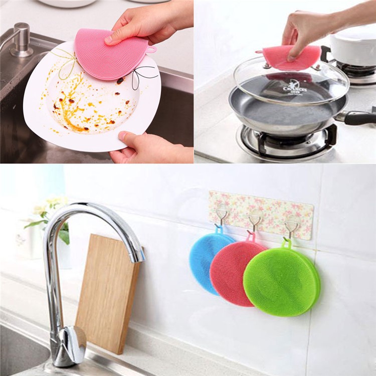 Multipurpose Antibacterial Silicone Two-sided Sponge Cleaning Dish Kitchen Washing Brush - Red-3