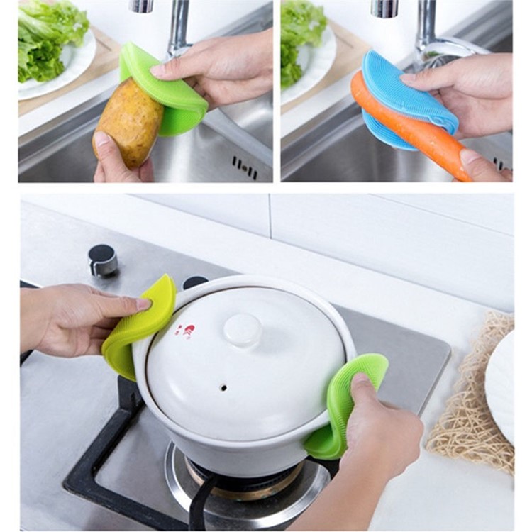 Multipurpose Antibacterial Silicone Two-sided Sponge Cleaning Dish Kitchen Washing Brush - Red-6