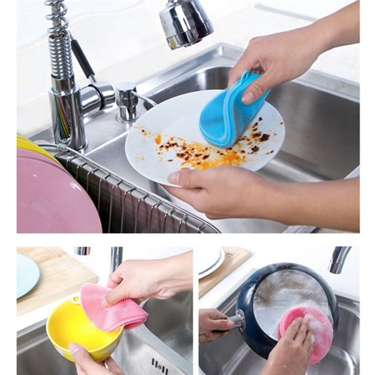 Multipurpose Antibacterial Silicone Two-sided Sponge Cleaning Dish Kitchen Washing Brush - Red-7