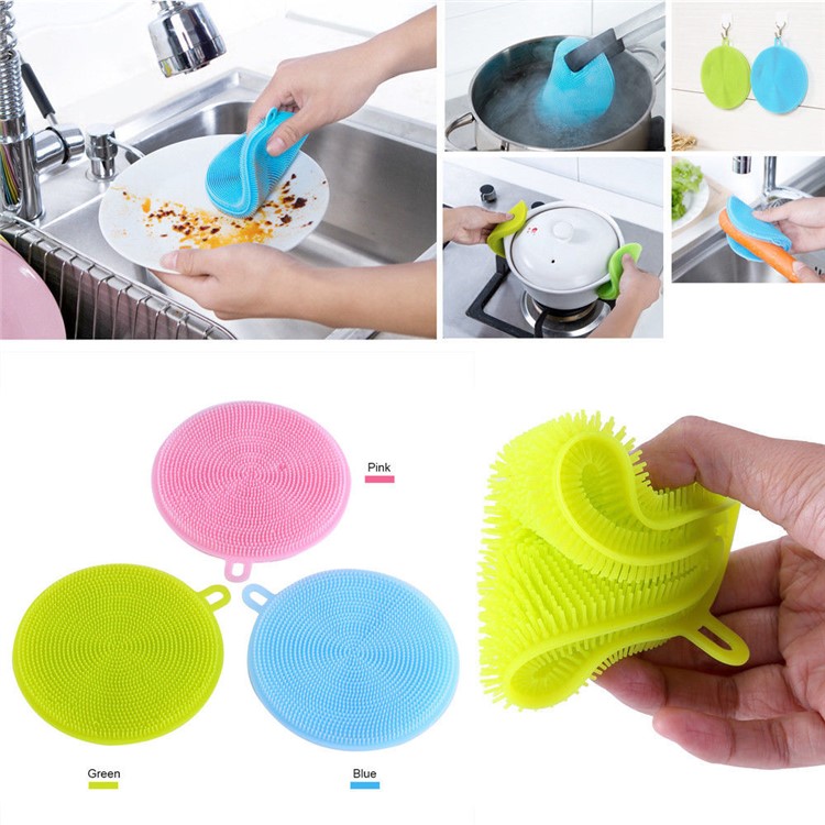 Multipurpose Antibacterial Silicone Two-sided Sponge Cleaning Dish Kitchen Washing Brush - Red-8
