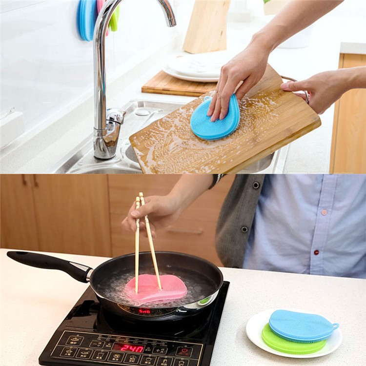 Multipurpose Antibacterial Silicone Two-sided Sponge Cleaning Dish Kitchen Washing Brush - Red-9