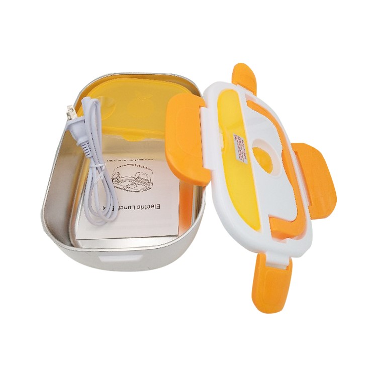 Portable Electric Heating Lunch Box Food Storage Warmer with Removable Stainless Steel Container - Orange / US Plug-1