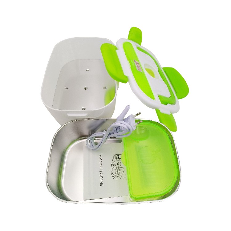 Portable Electric Lunch Box Food Heater Lunch Heater with Removable Stainless Steel Container - Green / EU Plug-1