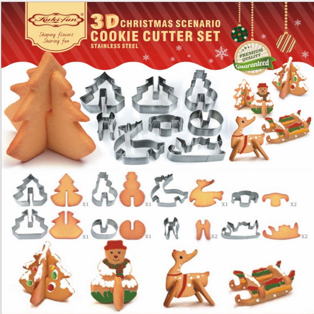 8 Pcs 3D Food-grade Christmas Cookie Cutter Set Stainless Steel Cookie Biscuit Mould Decoration-2