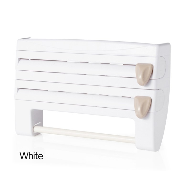 Kitchen Cling Film/Paper Towel Holder ABS Wall-mounted Roll Holder Rack - White-1