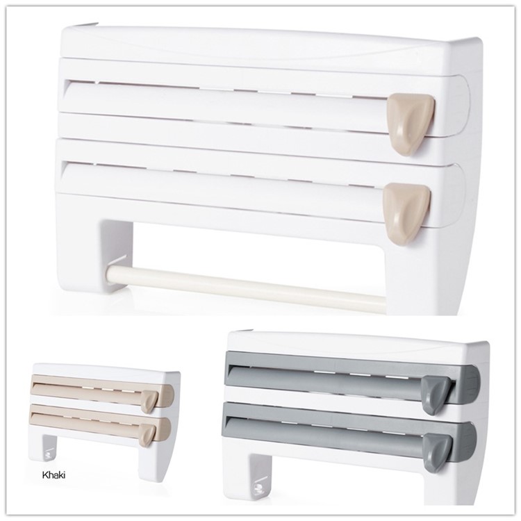 Kitchen Cling Film/Paper Towel Holder ABS Wall-mounted Roll Holder Rack - White-3