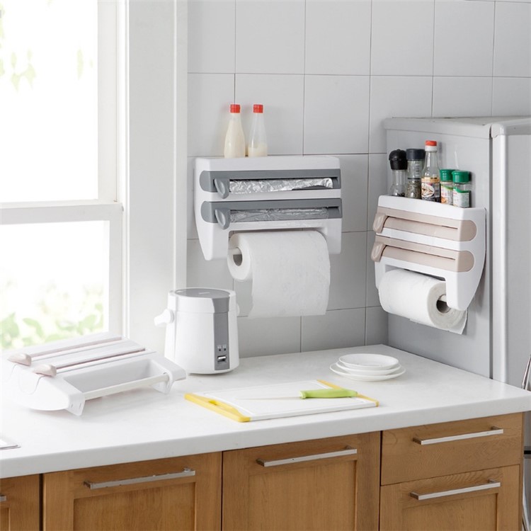 Kitchen Wall Mount Shelf Cling Film/Paper Towel Holder ABS Wall-mounted Roll Holder Rack - Grey-2