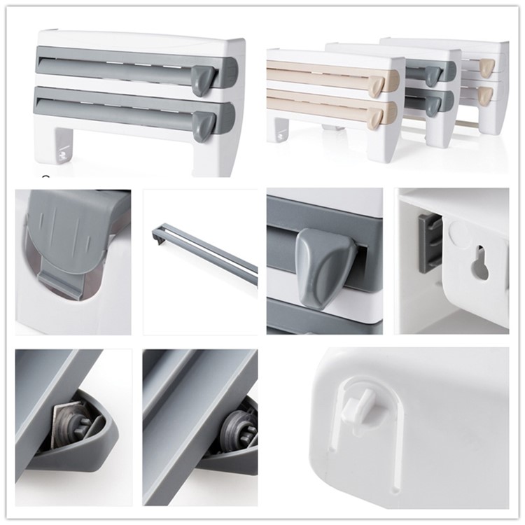 Kitchen Wall Mount Shelf Cling Film/Paper Towel Holder ABS Wall-mounted Roll Holder Rack - Grey-4