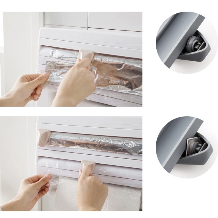 Kitchen Wall Mount Shelf Cling Film/Paper Towel Holder ABS Wall-mounted Roll Holder Rack - Grey-8
