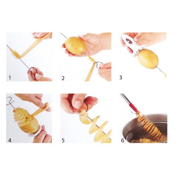 Cooking Kitchen Tool Tornado Potato Spiral Cutter Slicer Chips 4 Spits Tower Making Twist Shredder-5