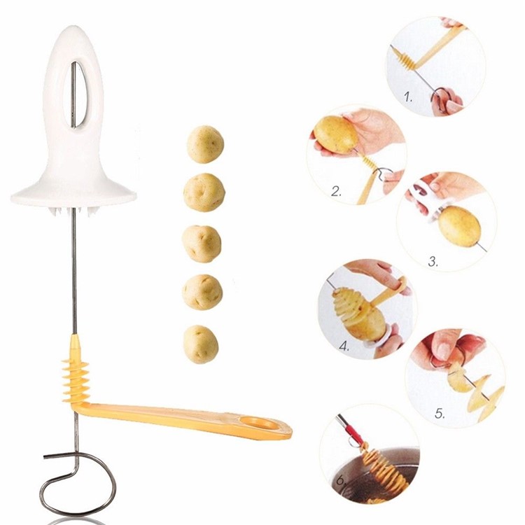 Cooking Kitchen Tool Tornado Potato Spiral Cutter Slicer Chips 4 Spits Tower Making Twist Shredder-6