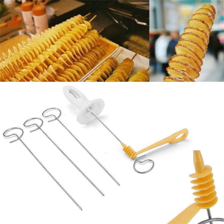 Cooking Kitchen Tool Tornado Potato Spiral Cutter Slicer Chips 4 Spits Tower Making Twist Shredder-8