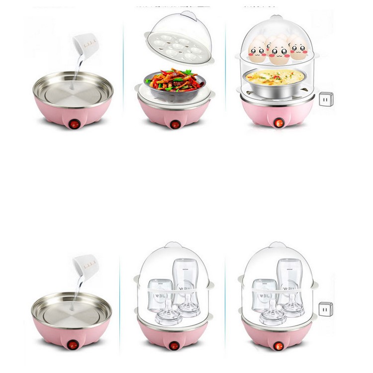 Multi-functional 350W 7 Egg Capacity Electronic Egg Cooker Food Warmer - Pink / US Plug-2