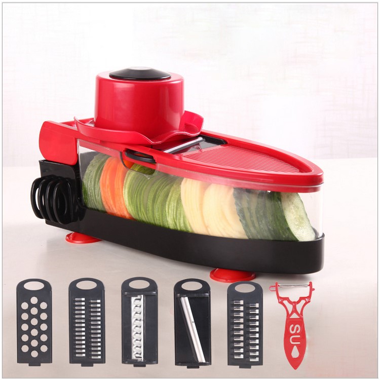 Vegetable Slicer Cutter, Peeler, Hand Protector, Storage Container with 6 Interchangeable Blades-1