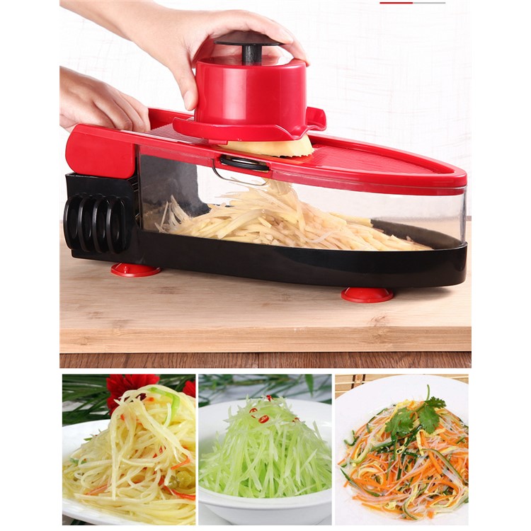 Vegetable Slicer Cutter, Peeler, Hand Protector, Storage Container with 6 Interchangeable Blades-3
