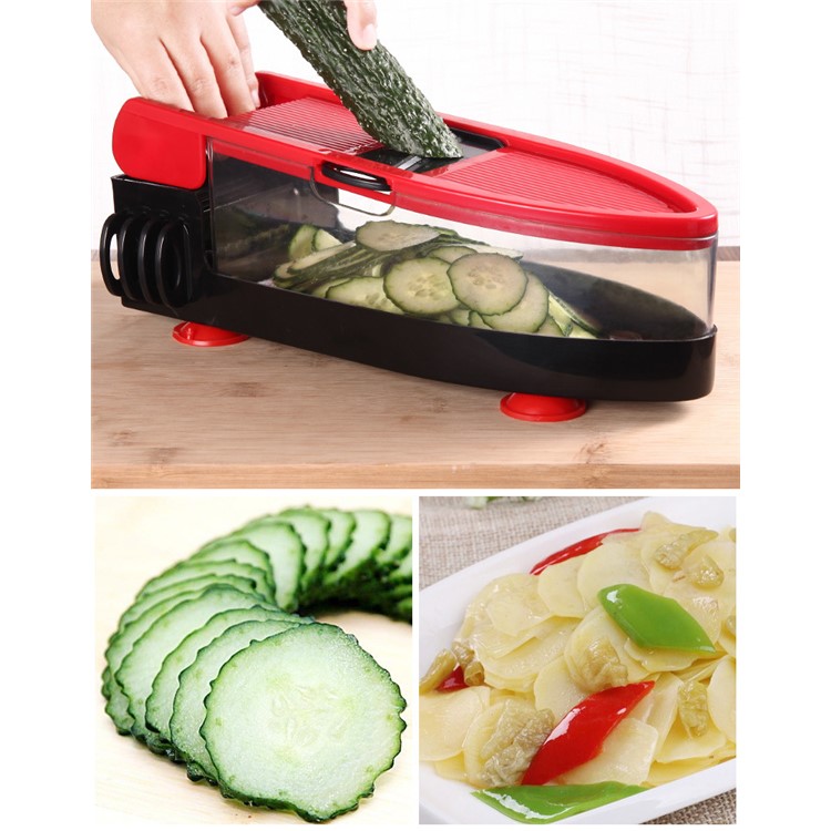 Vegetable Slicer Cutter, Peeler, Hand Protector, Storage Container with 6 Interchangeable Blades-4