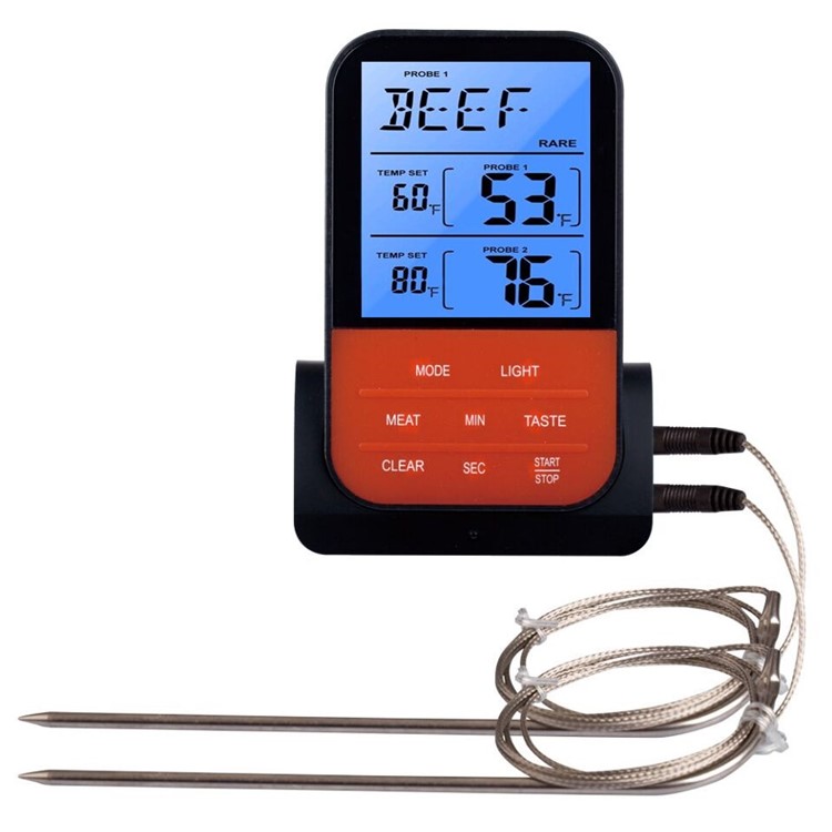 Wireless Remote Dual Stainless Steel Probe Meat Thermometer Instant Read Timer Thermometer with LCD Screen for Cooking - Black-2