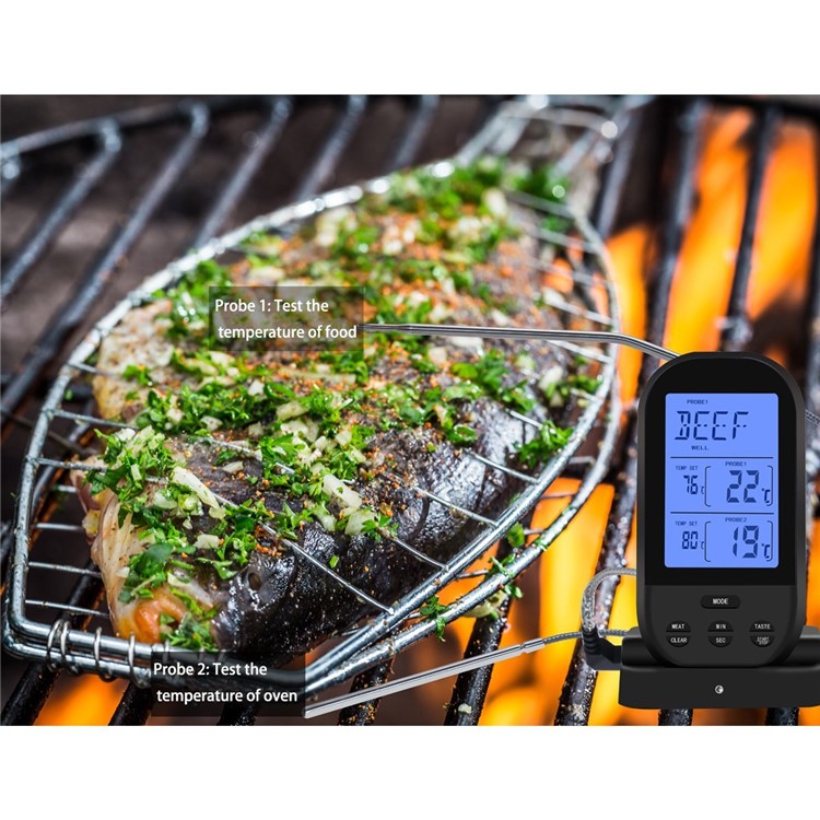 Wireless Remote Dual Probe Meat Thermometer Instant Read Timer Thermometer with LCD Screen Stainless Steel Temperature Probe for Cooking Grilling Oven BBQ - Black-7