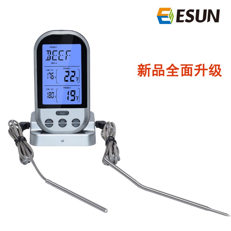 Wireless Remote Dual Probe Food Thermometer Instant Read Timer Thermometer with LCD Screen Stainless Steel Temperature Probe for Cooking Grilling Oven BBQ - Silver-2