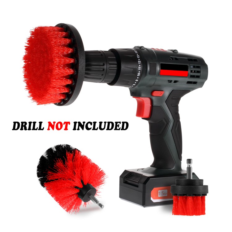 3Pcs/Set Nylon Bristles Brush Heads Bathroom Tool for Power Drills and Drivers - Red-1