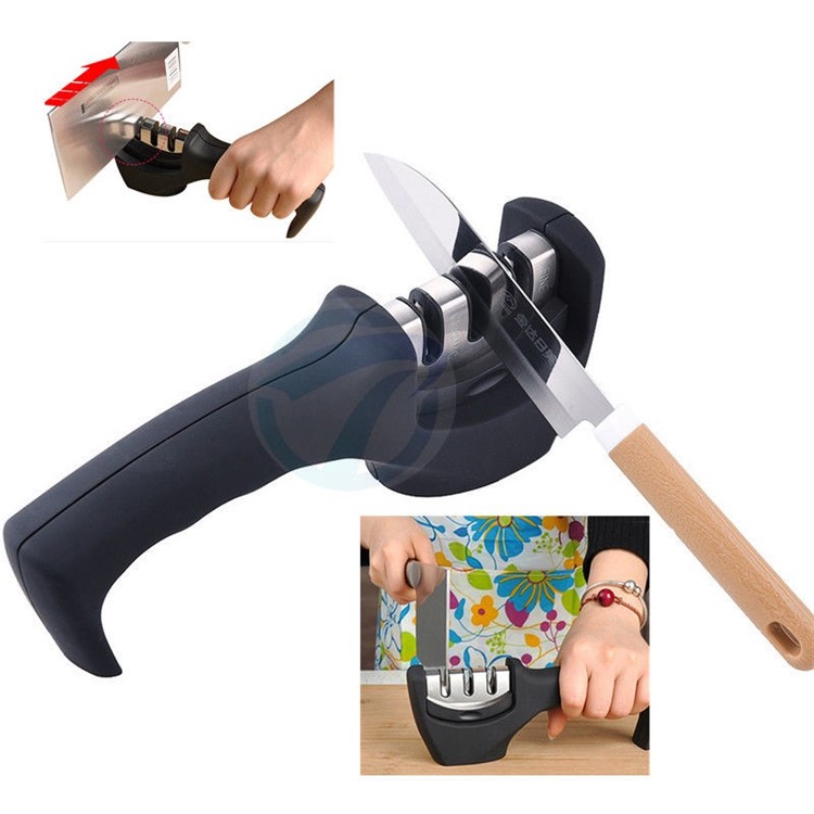 3-Stage Professional Manual Kitchen Knife Sharpener - Black-1