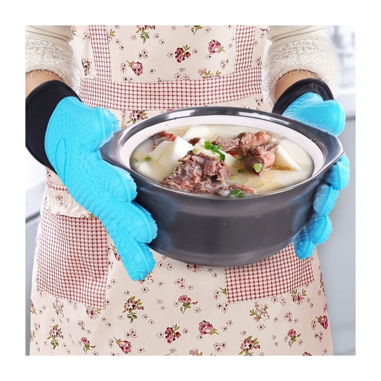 1 Piece Silicone Glove 425 Degrees Fahrenheit High-temperature Insulation Heat Resistant Grill Oven Gloves - Blue-2