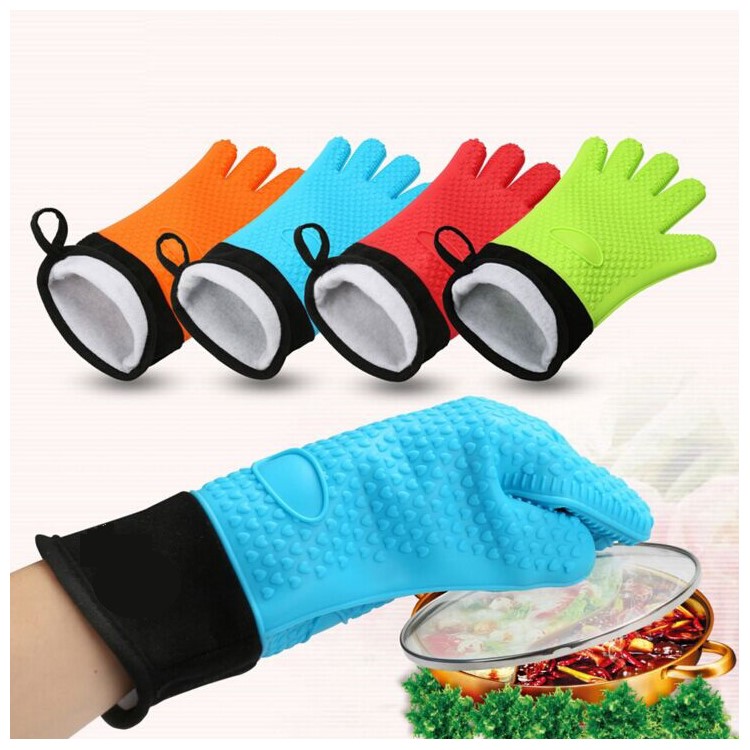 1 Piece Silicone Glove 425 Degrees Fahrenheit High-temperature Insulation Heat Resistant Grill Oven Gloves - Blue-4