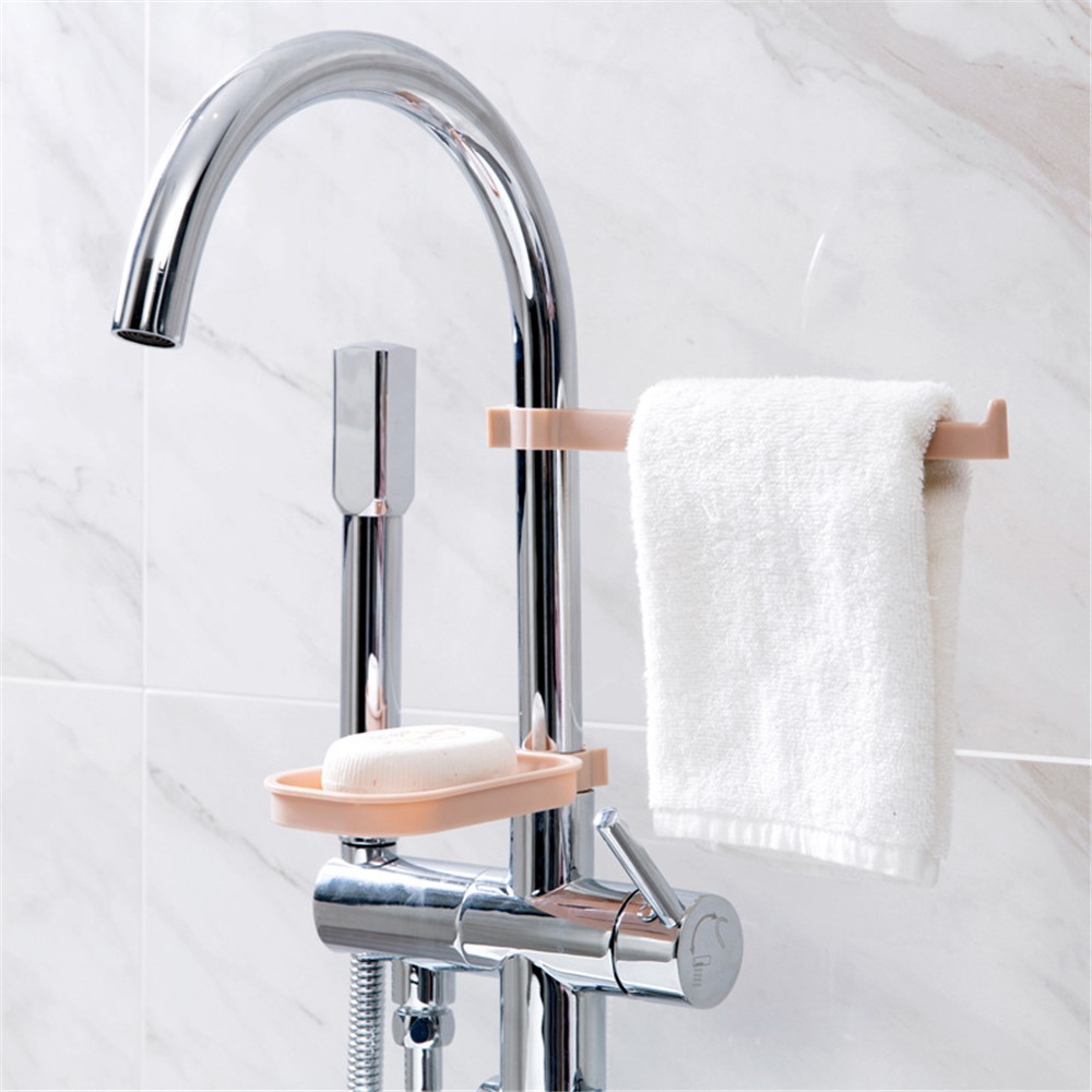 Faucet Clip Hanging Storage Rack Soap Towel Organizer Holder - Light Pink-7