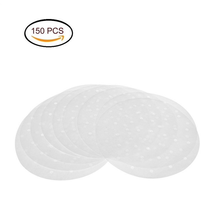 150PCS 9-inch Diameter Perforated Round Silicone Paper Liners for Bamboo Steamer Air Fryer-1