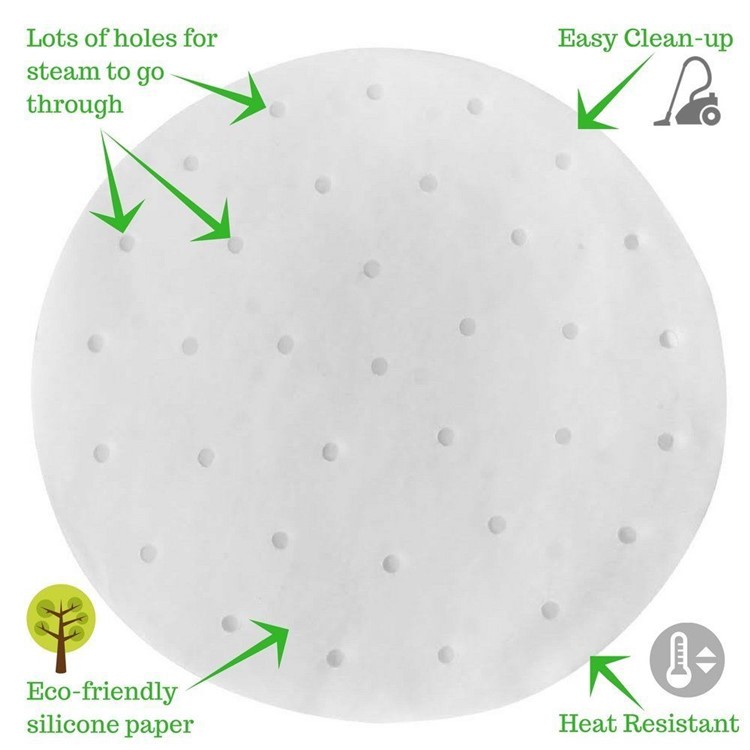 150PCS 9-inch Diameter Perforated Round Silicone Paper Liners for Bamboo Steamer Air Fryer-13