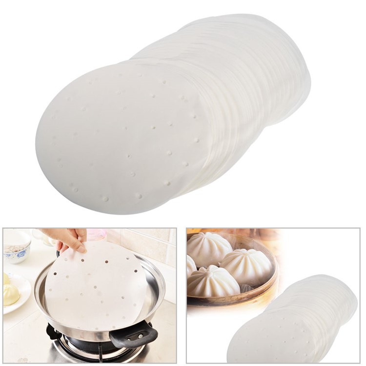 150PCS 9-inch Diameter Perforated Round Silicone Paper Liners for Bamboo Steamer Air Fryer-2