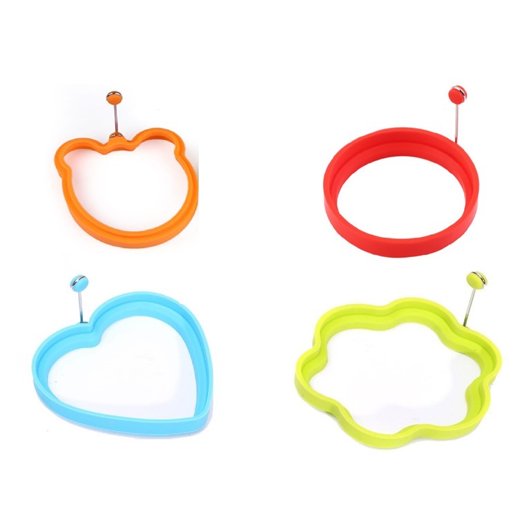 Nonstick Silicone Fried Egg Mold Ring Set Heart Egg for Cooking - Green Flower + Blue Heart + Red Circle + Orange Bear-1