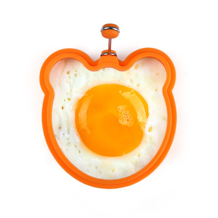 Nonstick Silicone Fried Egg Mold Ring Set Heart Egg for Cooking - Green Flower + Blue Heart + Red Circle + Orange Bear-3