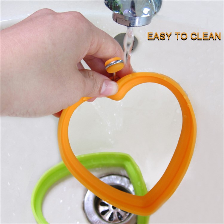 Nonstick Silicone Fried Egg Mold Ring Set Heart Egg for Cooking - Green Flower + Blue Heart + Red Circle + Orange Bear-4