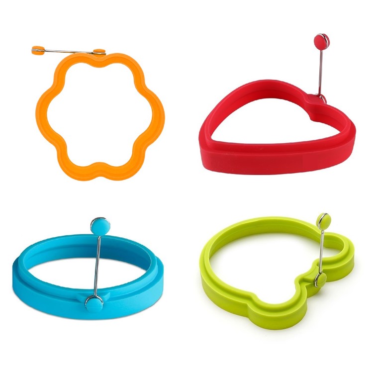Nonstick Silicone Fried Egg Mold Set for Cooking - Orange Flower + Red Heart + Blue Circle + Green Bear-1