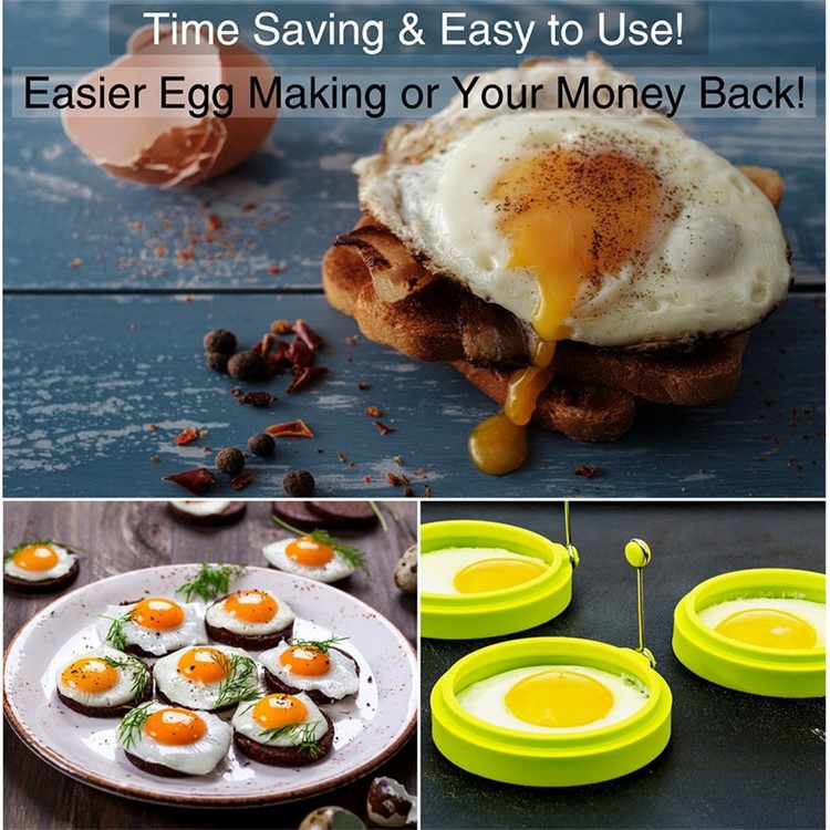 Nonstick Silicone Fried Egg Mold Set for Cooking - Orange Flower + Red Heart + Blue Circle + Green Bear-5