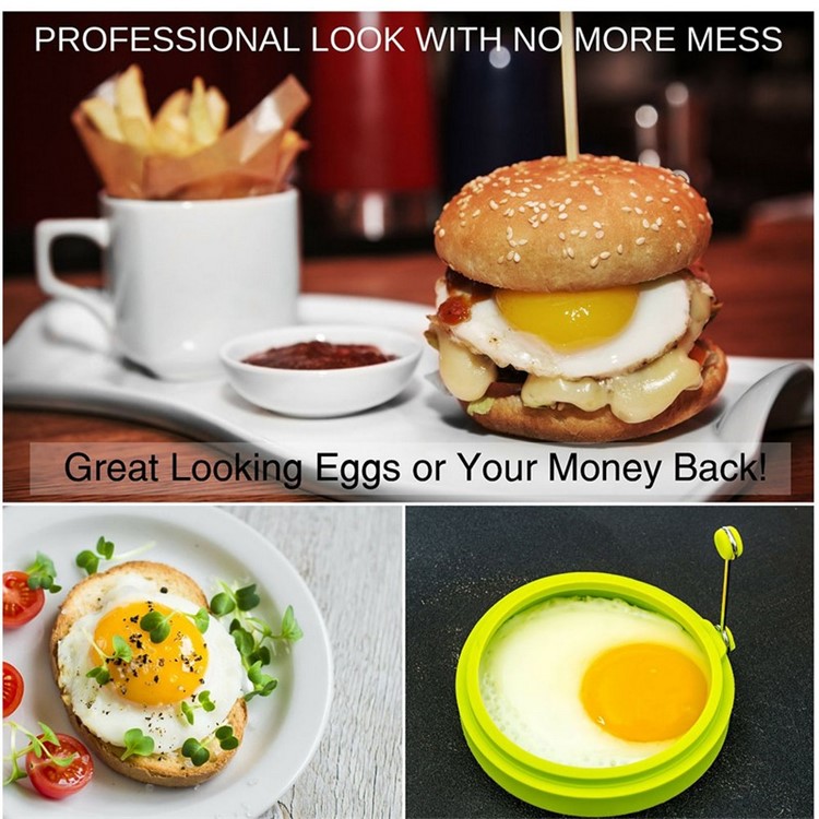 Nonstick Silicone Fried Egg Mold Set for Cooking - Orange Flower + Red Heart + Blue Circle + Green Bear-8