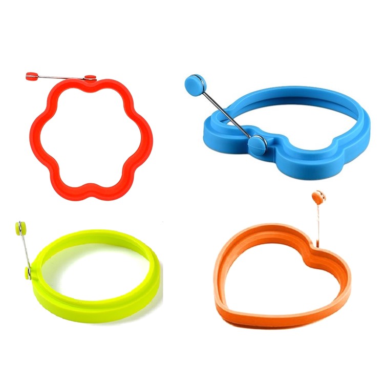 Nonstick Silicone Fried Egg Mold Heart Egg Ring 4PCS for Cooking - Red Flower + Blue Bear + Green Circle + Orange Heart-1